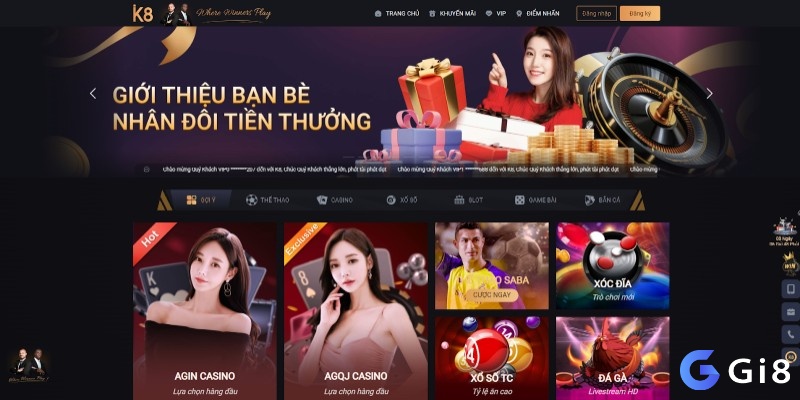 Giao diện website nhà cái K8