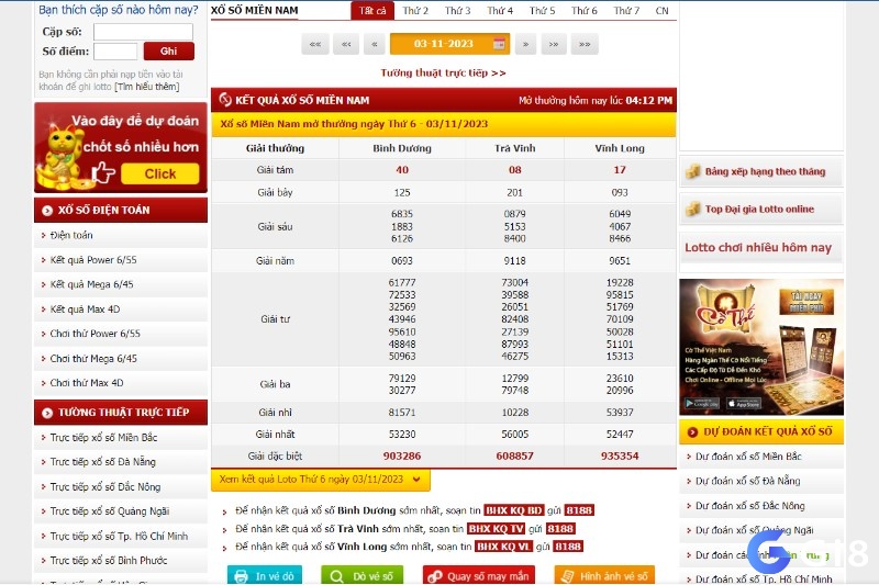 Giao diện của website xem kết quả xổ số của Công ty Xổ số kiến thiết